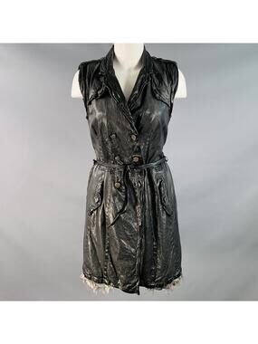 GIORGIO BRATO Size 6 Black Leather Double Breasted Belted Longline Vest